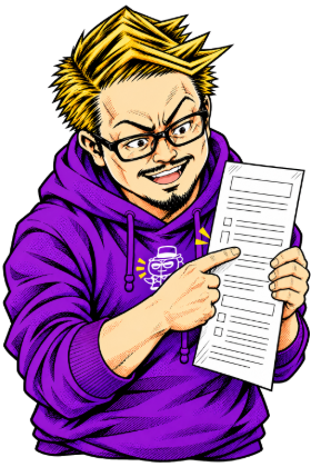 ゲーム読解シートの読む場所を指で示す末廣先生のイラスト