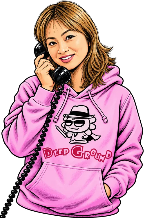 電話でお話を聞く田川のイラスト
